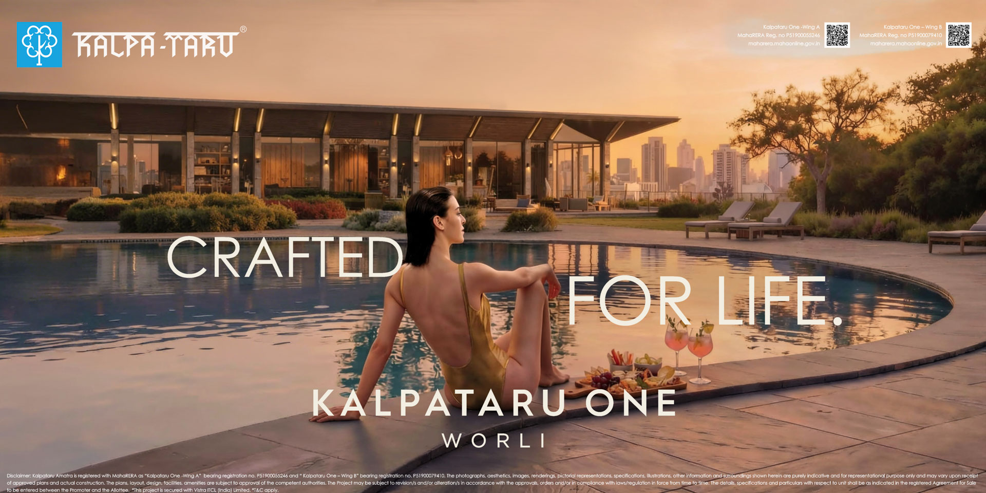 Kalpataru One campaign visual featuring the pool and Mumbai skyline